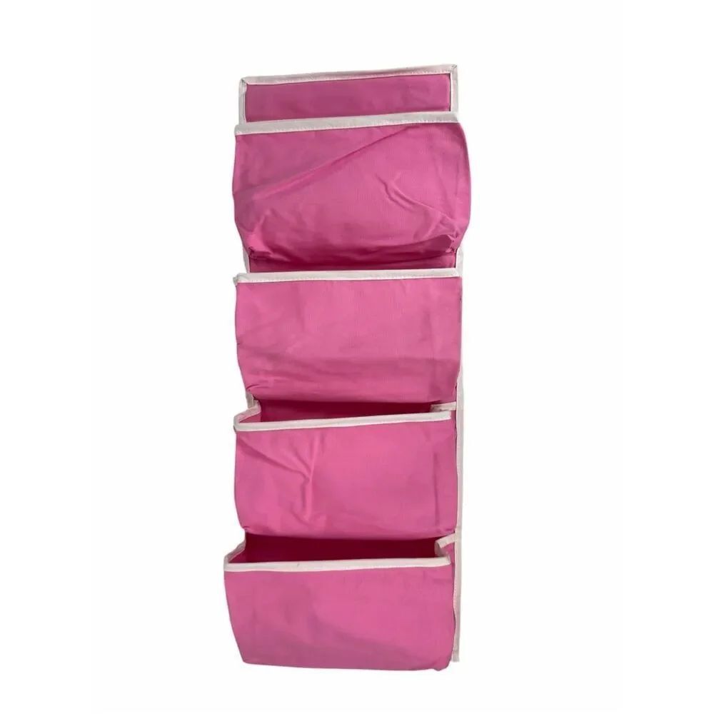 Pottery Barn Kids 4 pocket canvas over the door organizer Pink white